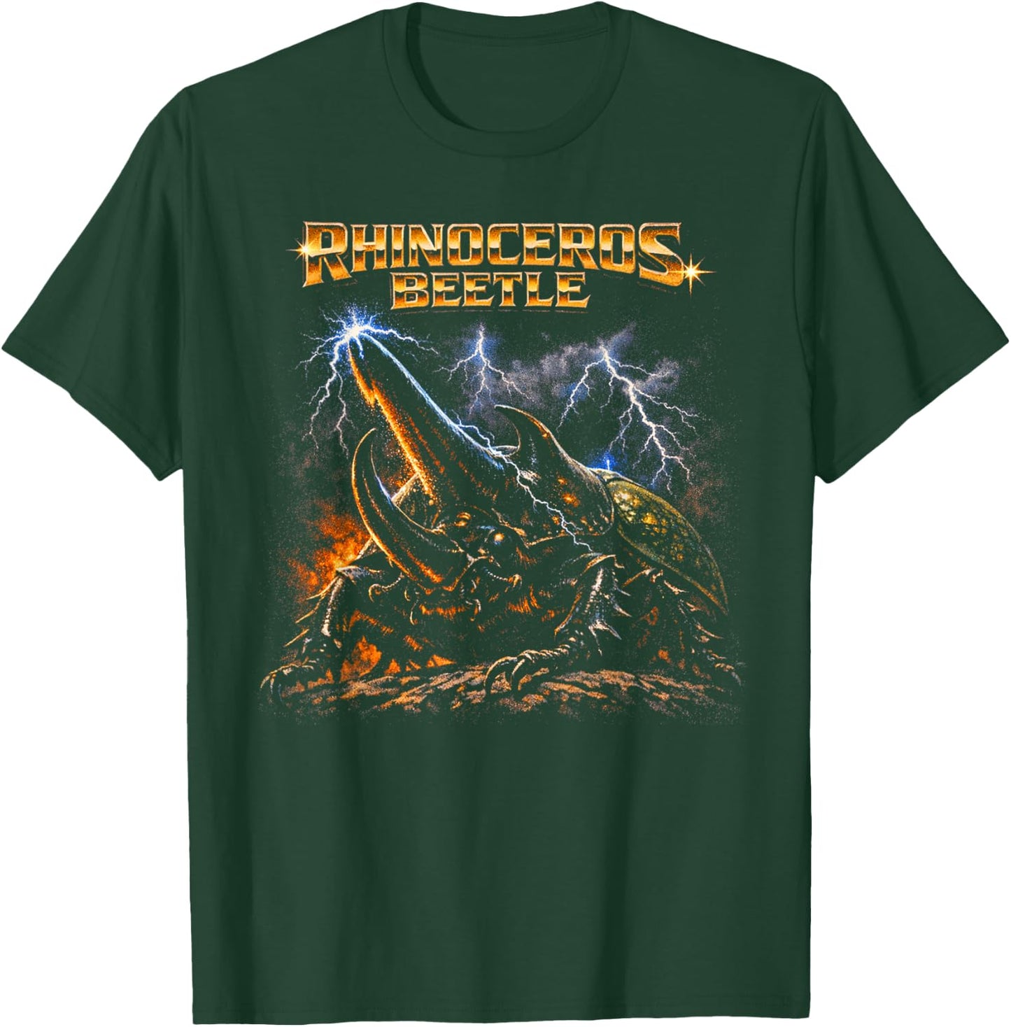 80s Heavy-Metal Rhinocerus Beetle Bug Lover Retro Style T-Shirt - T-Shirt | Forest
