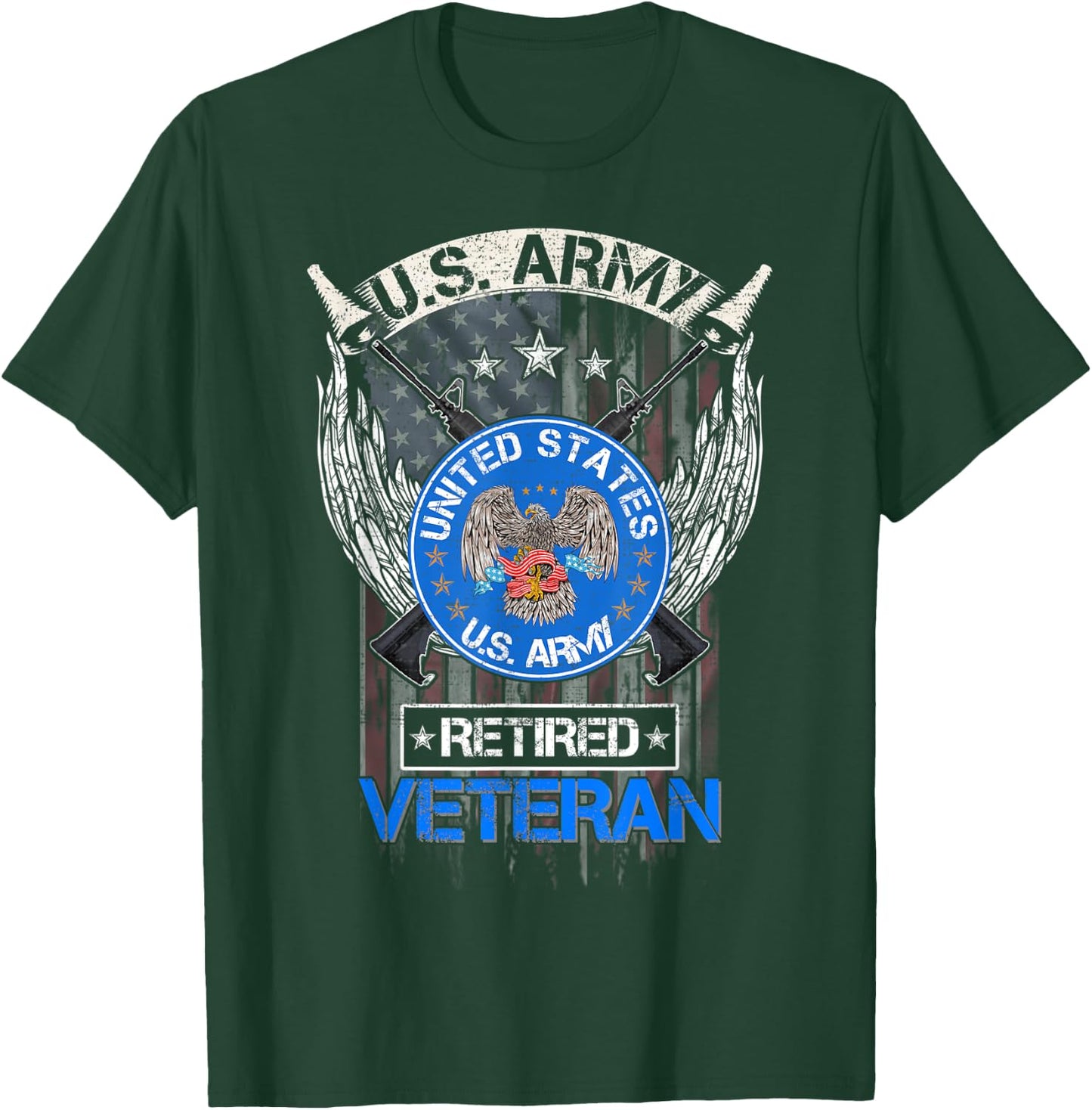 Vintage USA American Flag US Army Proud Retired Veteran Women Men T-Shirt - T-Shirt | Forest