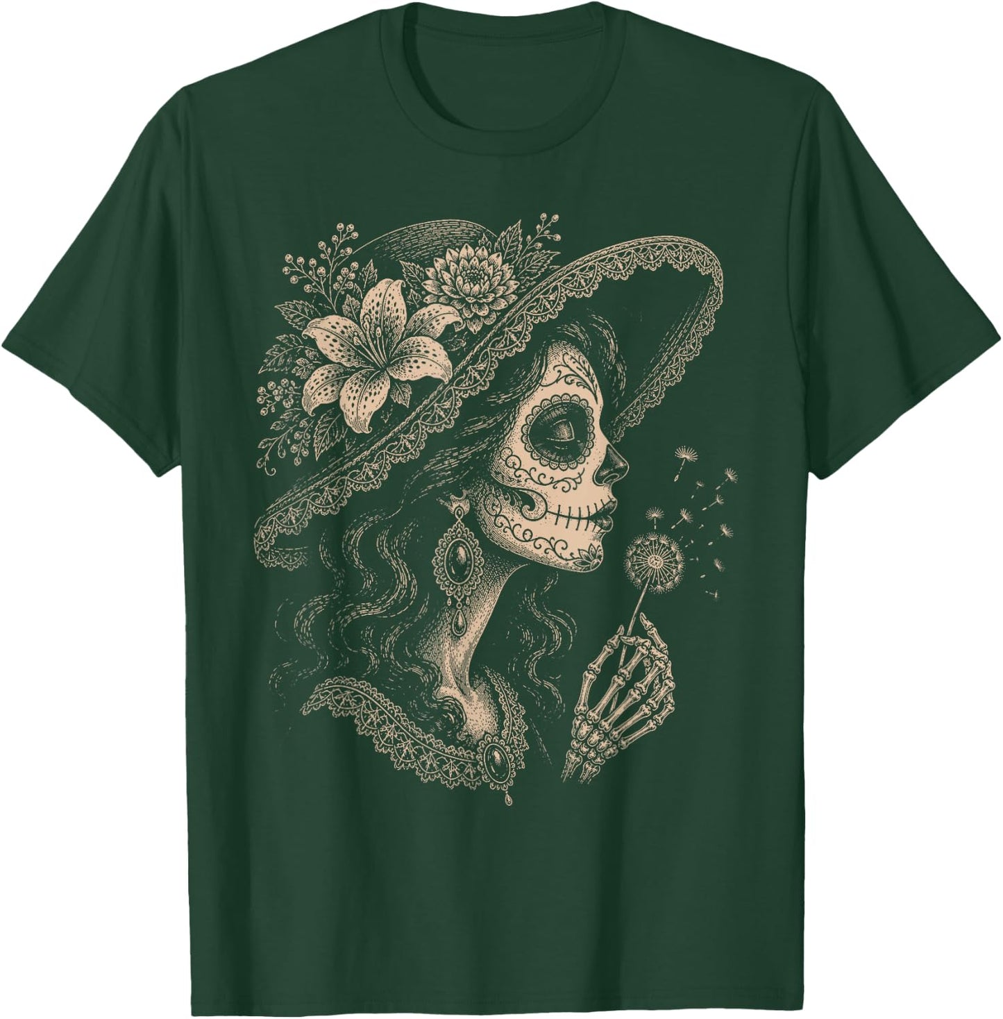 La Catrina Blowing Wishes Dandelion T-Shirt - T-Shirt | Forest