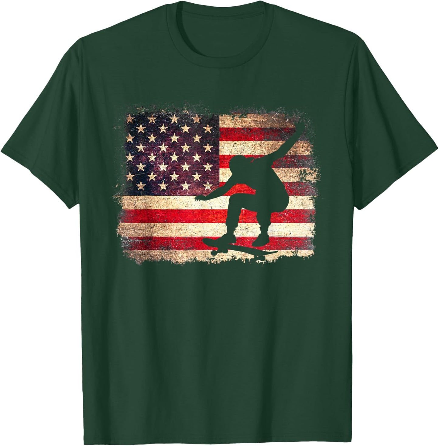 Skateboarder American Flag Skateboard USA Skater 4th of July T-Shirt - T-Shirt | Forest