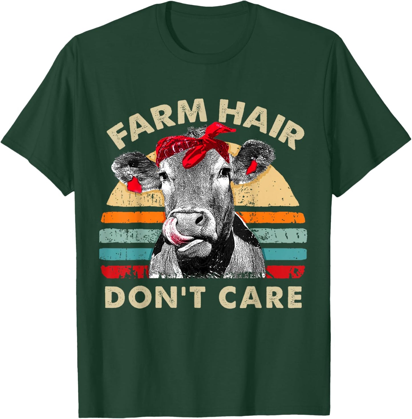 Farm Hair Don't Care Pun Cows Lover Vintage Farm T-Shirt - T-Shirt | Forest