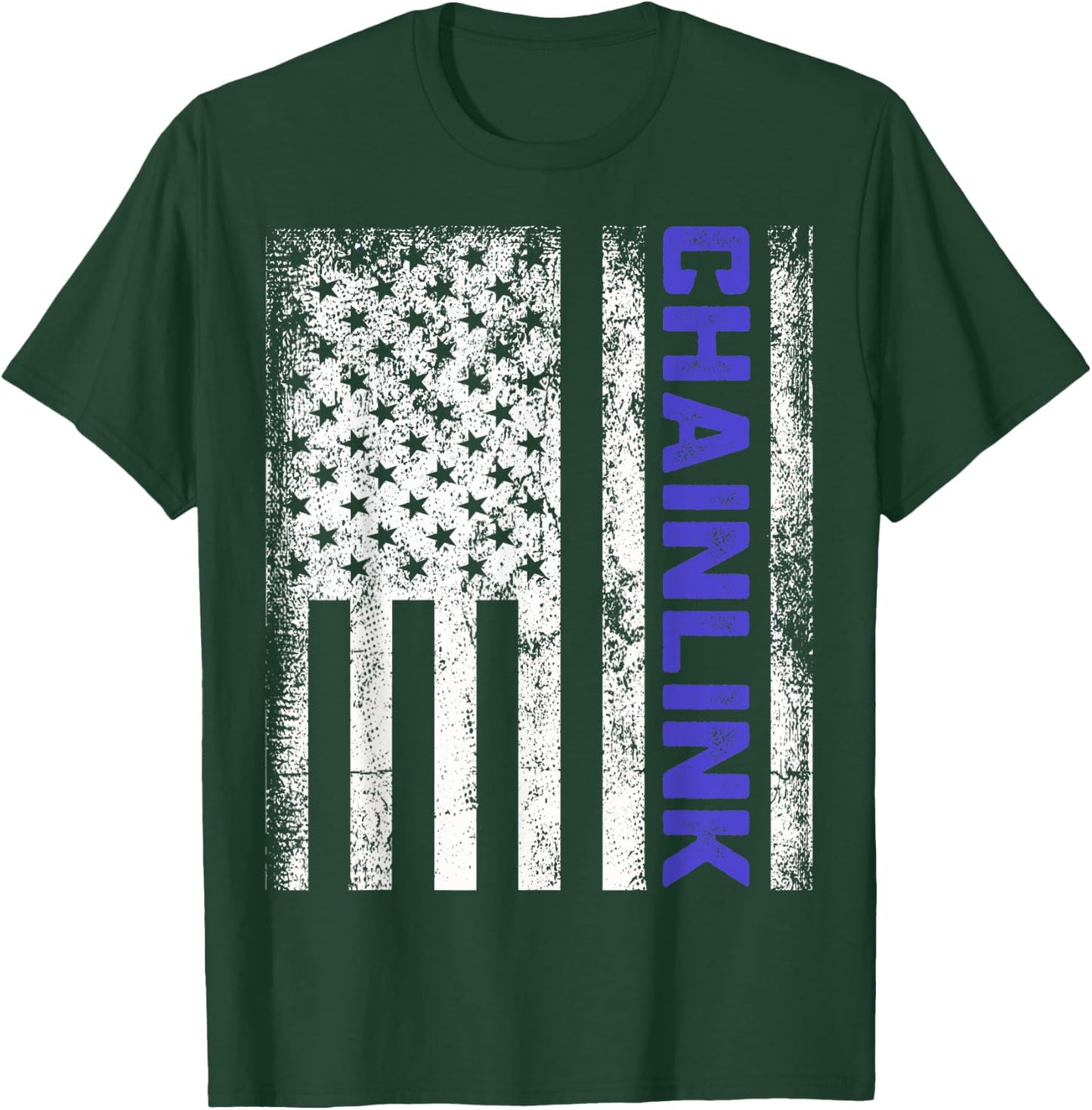 Distressed Chainlink LINK US Flag Chainlink Crytocurrency T-Shirt - T-Shirt | Forest