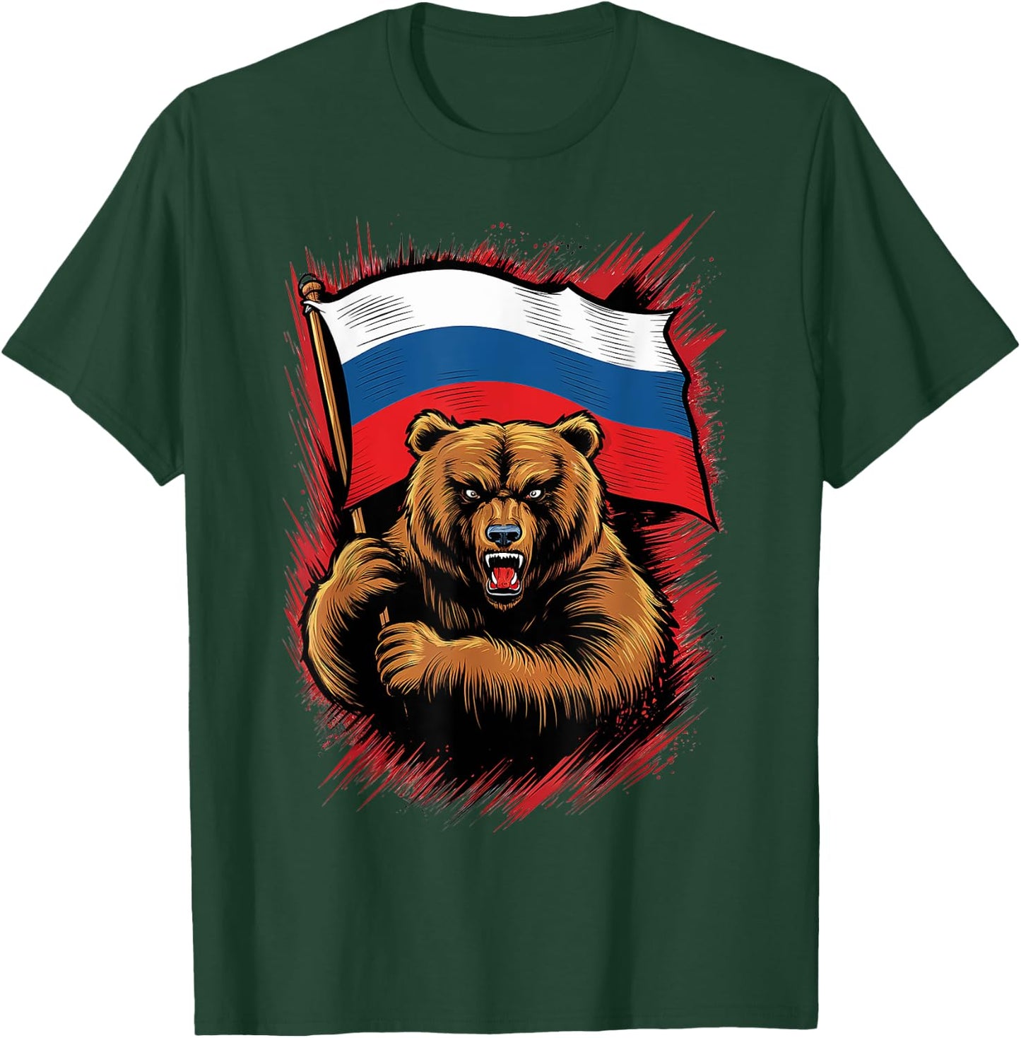 Russia Russia USSR | Russian Bear with Flag , Black, S T-Shirt - T-Shirt | Forest