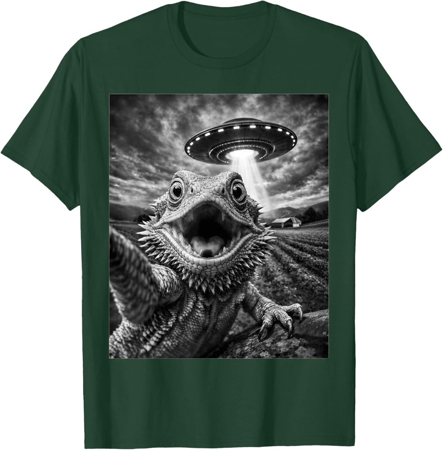 Funny Bearded Dragon Selfie with Alien UFO T-Shirt - T-Shirt | Forest