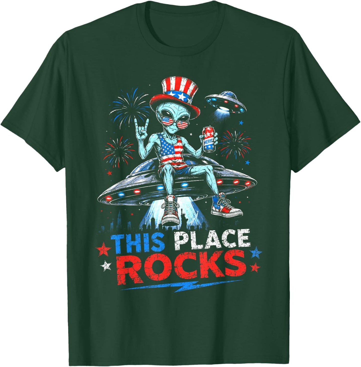 This Place Rocks Alien UFO Area 51 Men Women Kids 4th July T-Shirt - T-Shirt | Forest