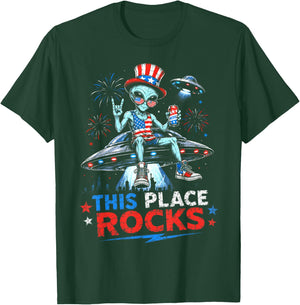 This Place Rocks Alien UFO Area 51 Men Women Kids 4th July T-Shirt - T-Shirt | Forest