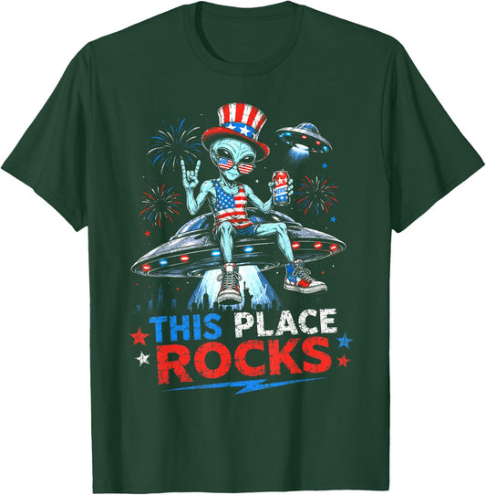 This Place Rocks Alien UFO Area 51 Men Women Kids 4th July T-Shirt - T-Shirt | Forest