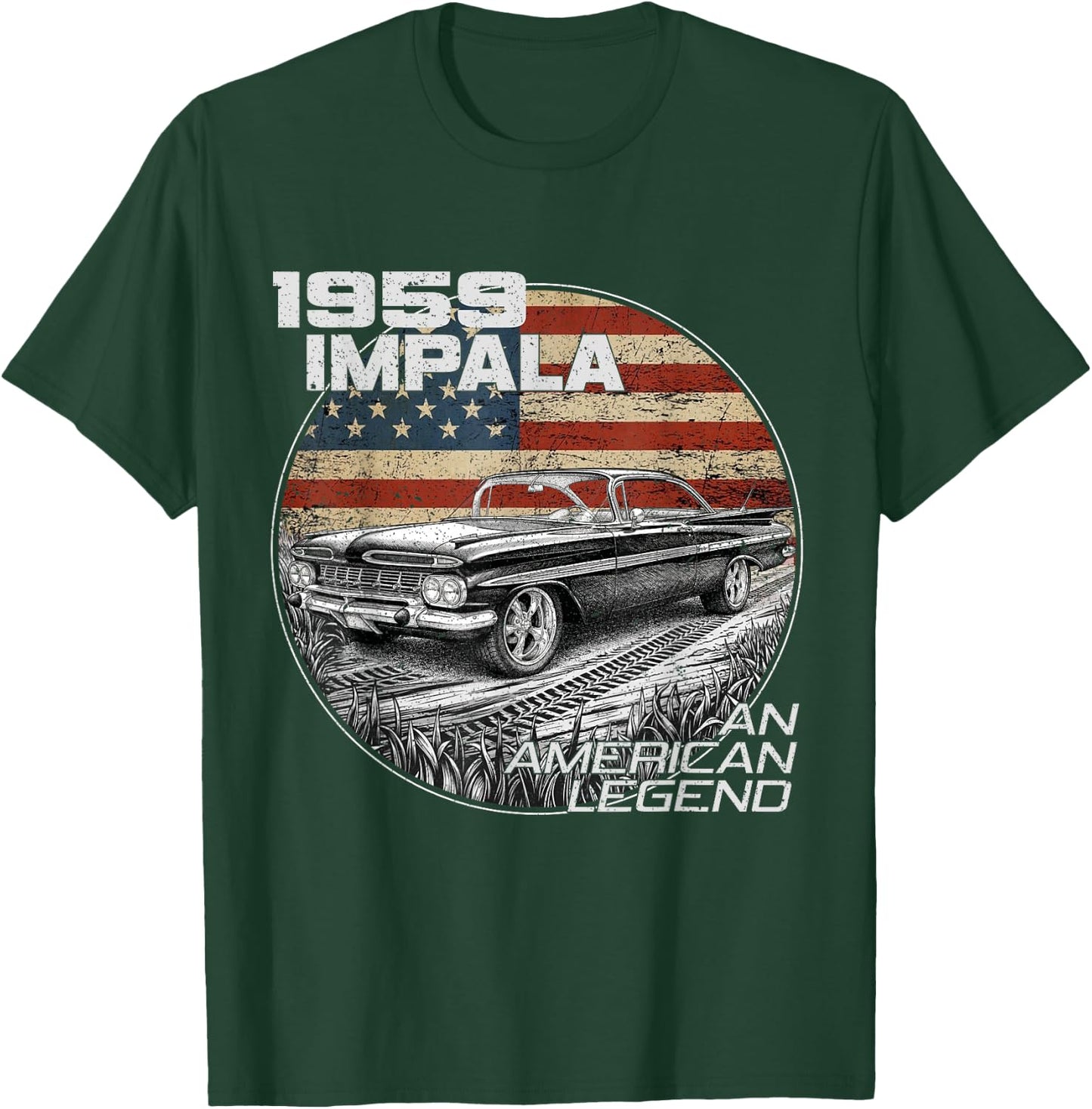 1959 59 Impala Old School Muscle Car American Flag T-Shirt - T-Shirt | Forest