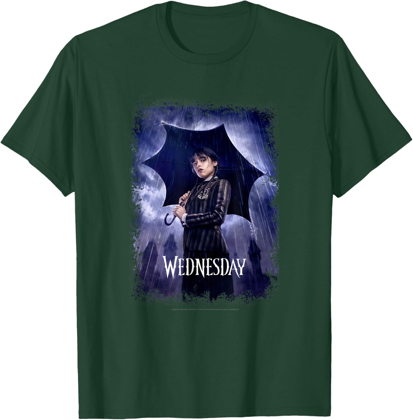 Wednesday Black Umbrella Under The Rain Real Photo Portrait T-Shirt - T-Shirt | Forest