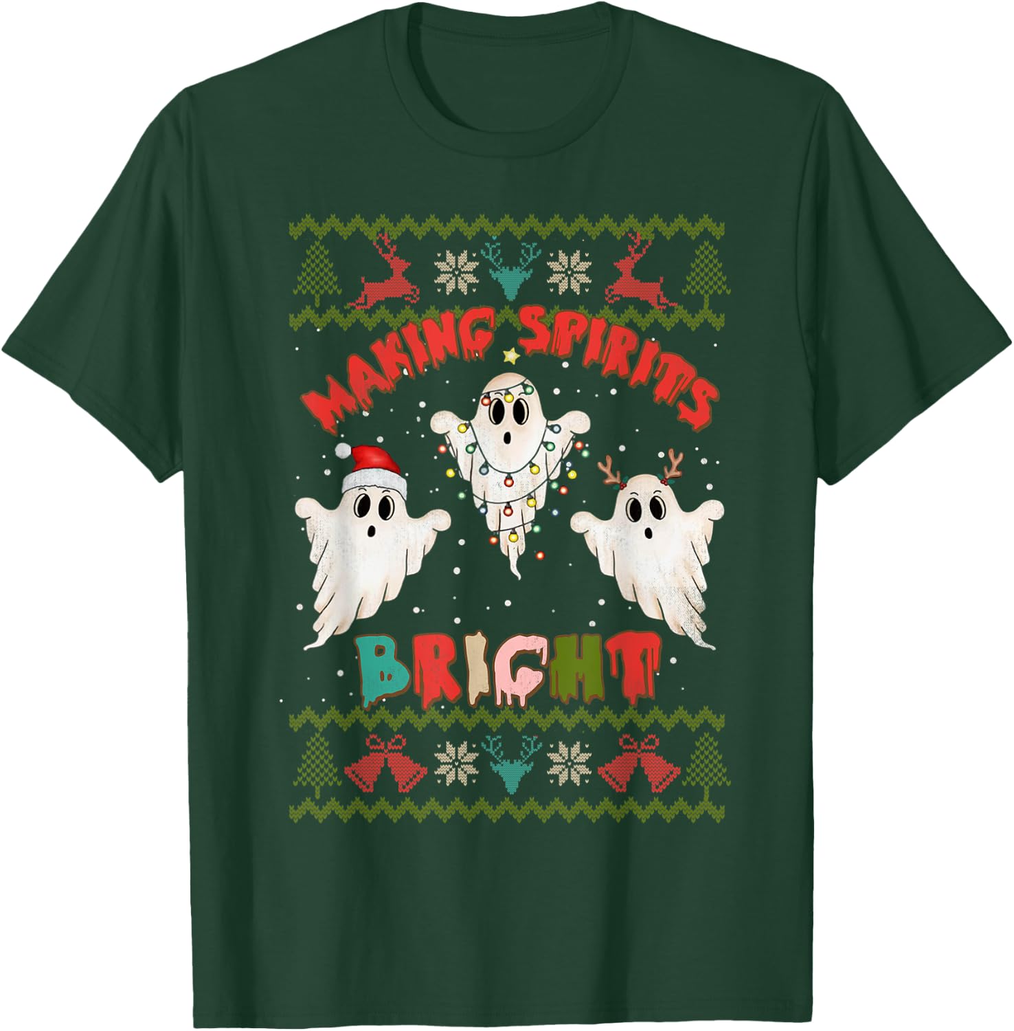 Making Spirits Bright Spooky Ugly Christmas Sweater T-Shirt - T-Shirt | Forest