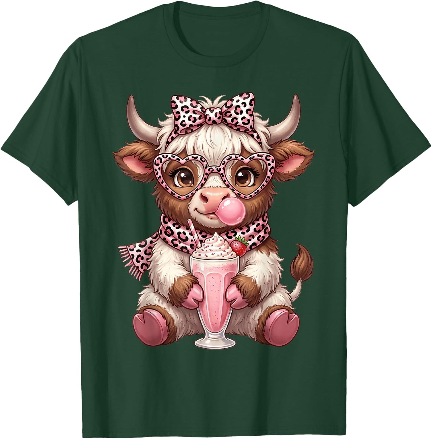 Scottish Highland Cow Eating Bubblegum T-Shirt - T-Shirt | Forest