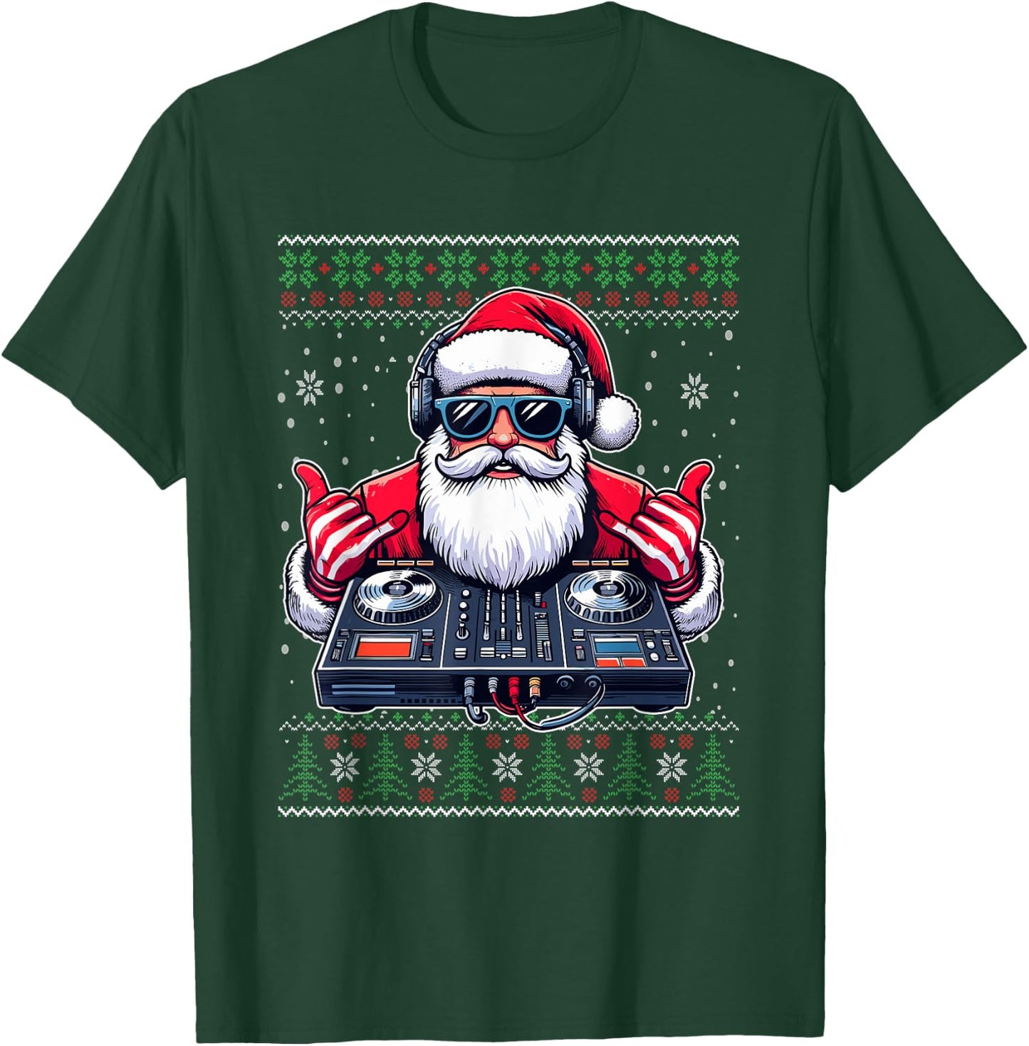 Christmas Santa DJ Mixer Music Ugly Christmas Sweater T-Shirt - T-Shirt | Forest