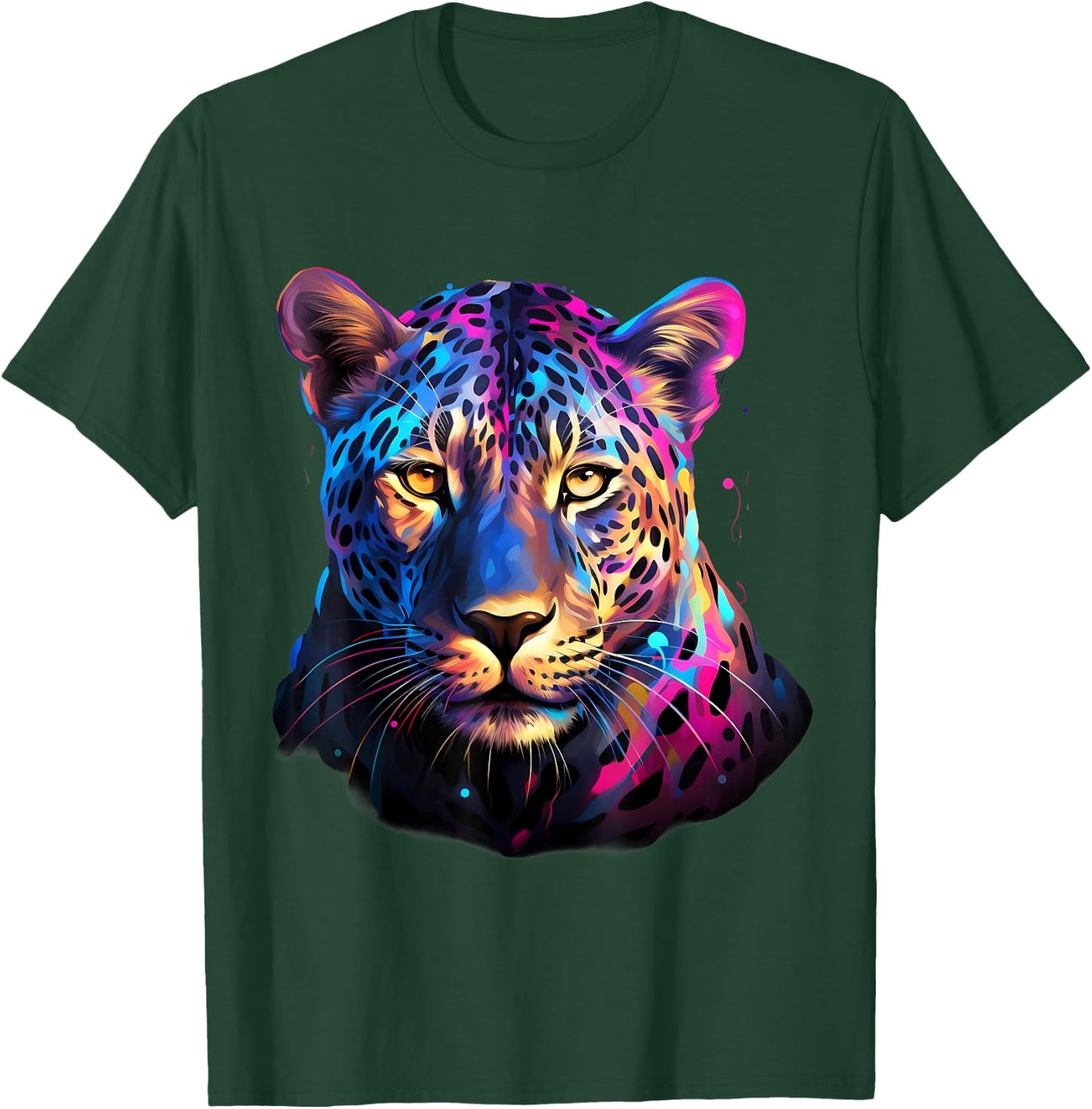 Leopard Colorful Portrait Artwork Wildlife Animal Print T-Shirt - T-Shirt | Forest