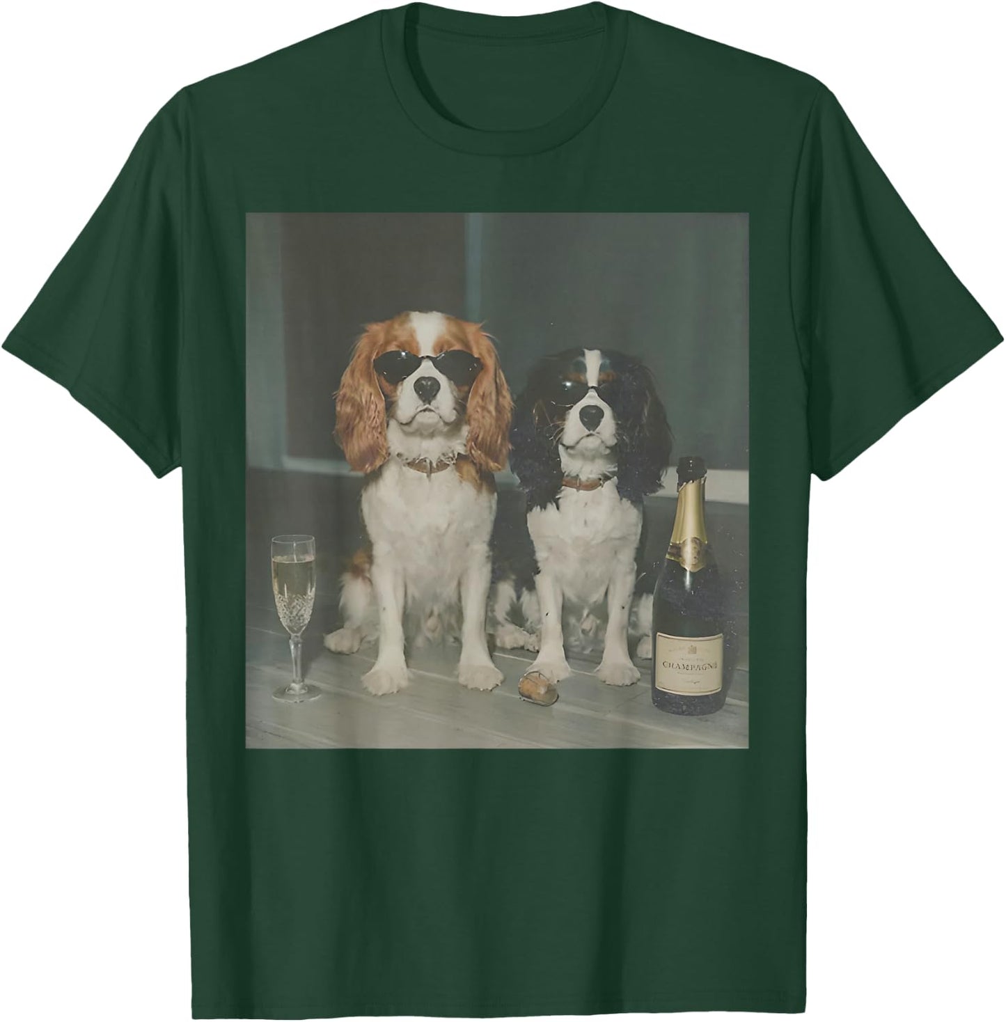 Cavalier King Charles Drinking Champagne Funny Dog Meme T-Shirt - T-Shirt | Forest