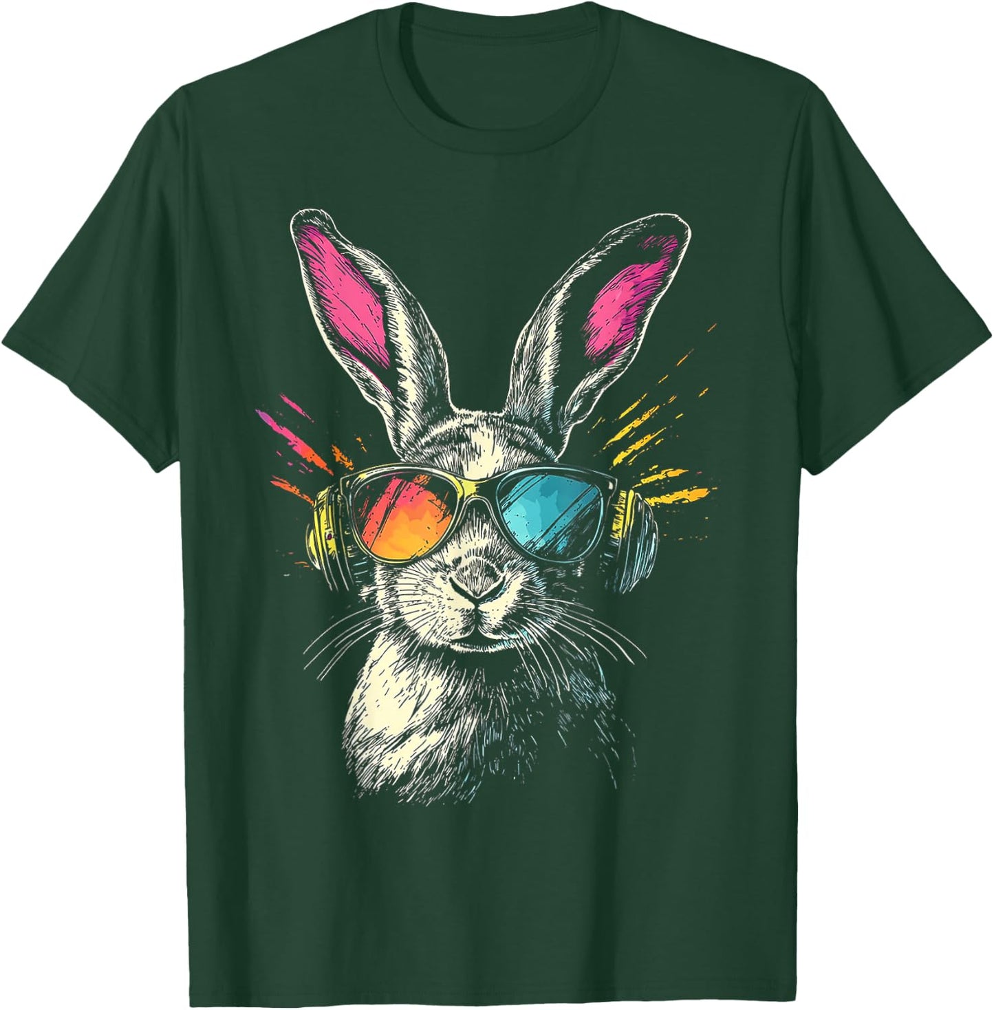 Rabbit Animal Motif Music Headphones Sunglasses Rabbit , black T-Shirt - T-Shirt | Forest