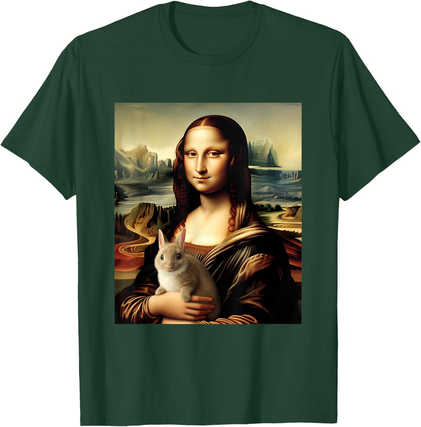 Mona Lisa With Bunny Funny Leonardo Da Vinci Art Painting T-Shirt - T-Shirt | Forest