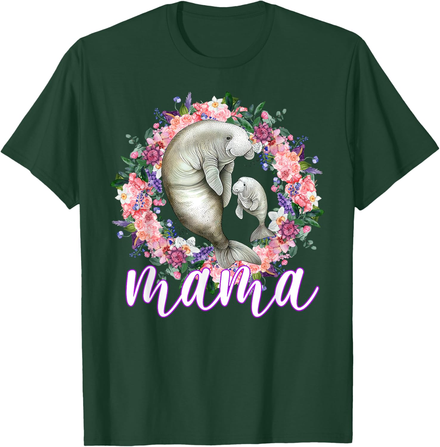 Flowers Mom Cute Baby Manatee - Sea Animal Mama Mother's Day T-Shirt - T-Shirt | Forest