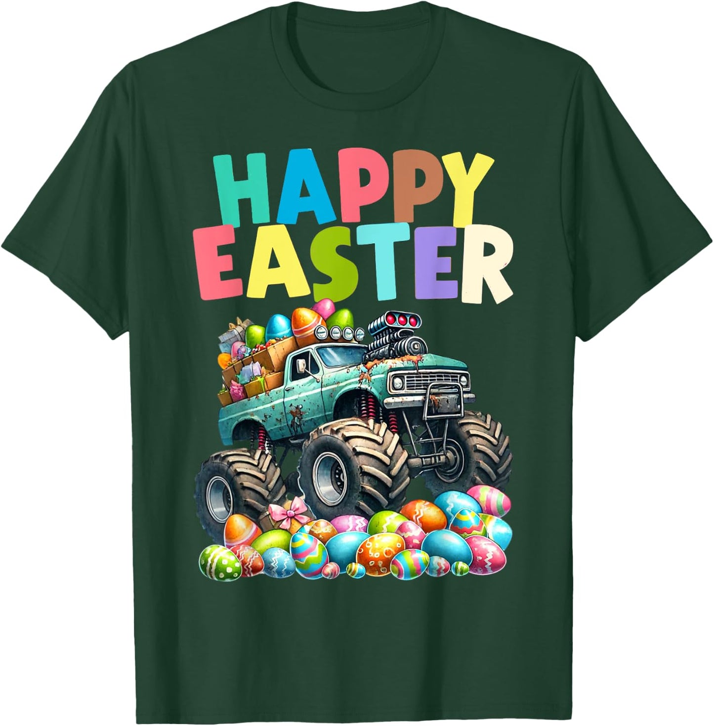 Boys Happy Easter Monster Truck Easter Eggs Hunt Toddler Kid T-Shirt - T-Shirt | Forest