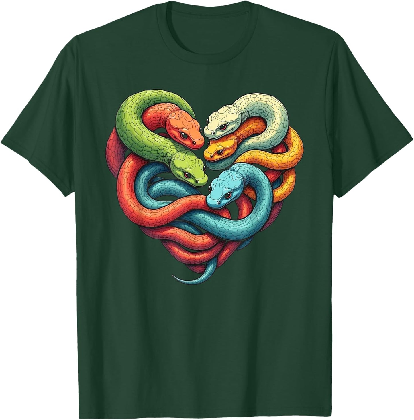 Rainbow Snake Heart Colorful Serpents Art Lover Python T-Shirt - T-Shirt | Forest