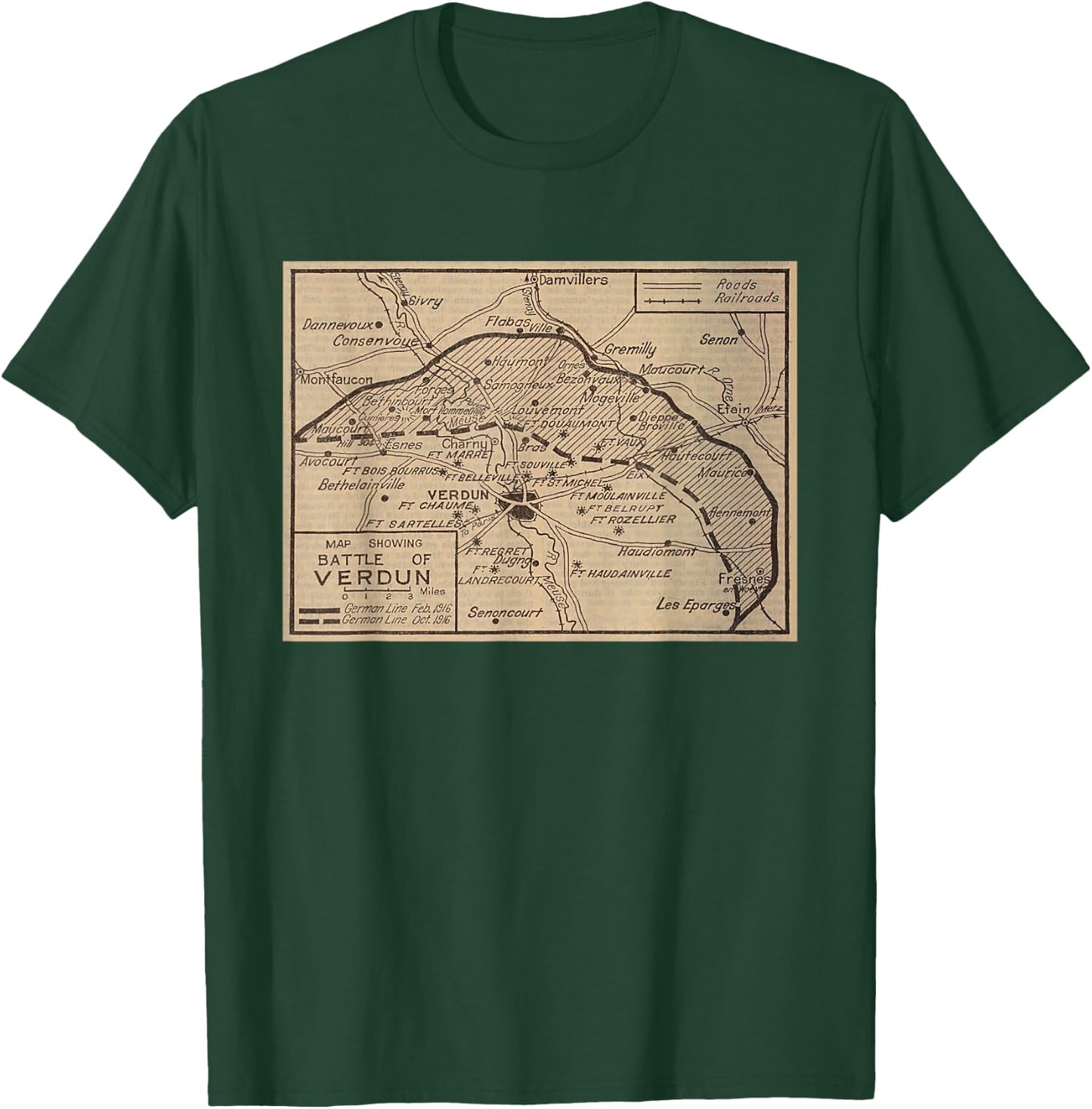 Old Battle of Verdun Map (1924) T-Shirt - T-Shirt | Forest