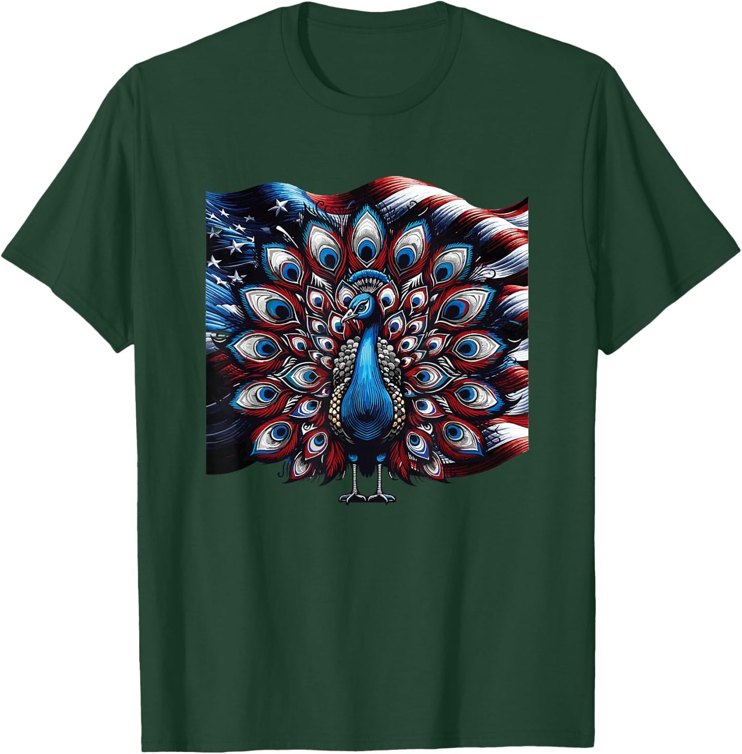 Patriotic Stars Stripes Peacock 4th Of July T-Shirt - T-Shirt | Forest