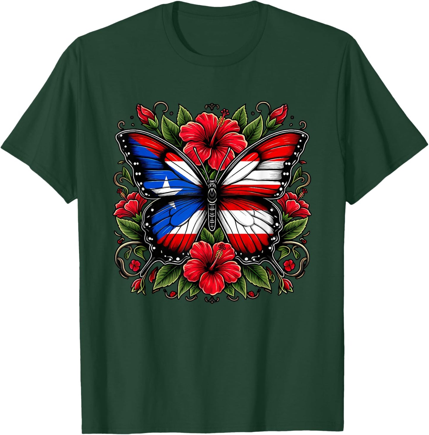 Puerto Rican Day | Puerto Rico Butterfly Flag Women and Girl T-Shirt - T-Shirt | Forest