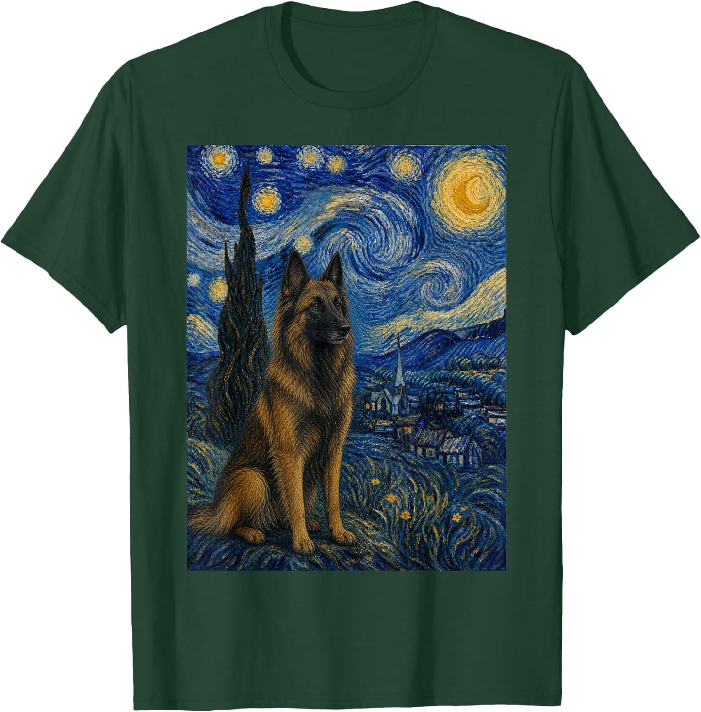 Belgian Tervuren Dog Van Gogh Starry Night T-Shirt - T-Shirt | Forest
