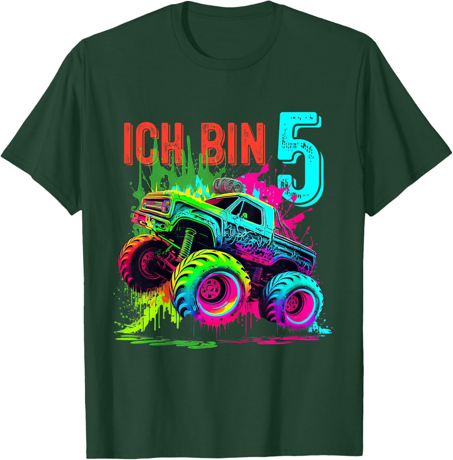 Kinder Ich Bin 5 Jahre Junge Mädchen 5. Geburtstag Monster Truck T-Shirt - T-Shirt | Forest