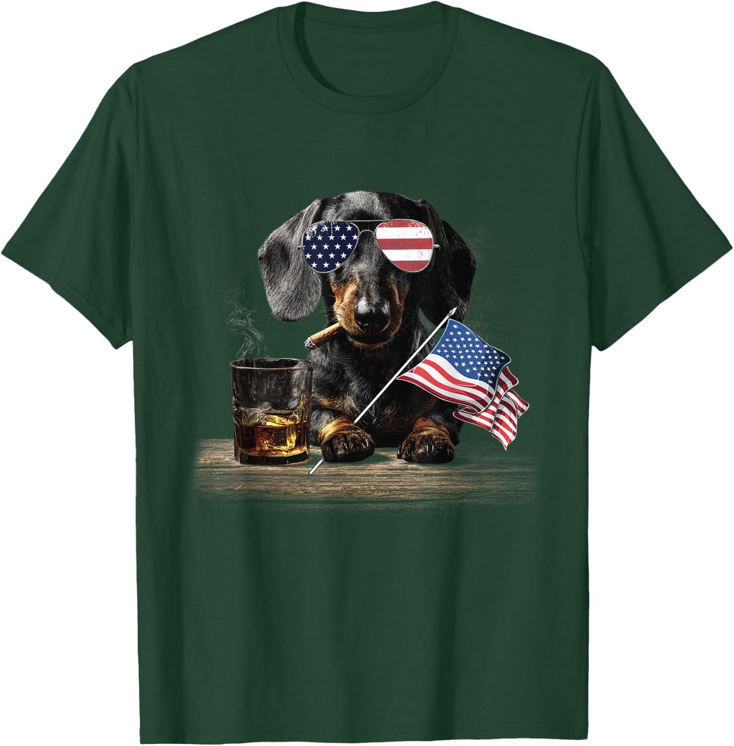 Dachshund Dog Dad Patriotic American Flag July Fourth T-Shirt - T-Shirt | Forest