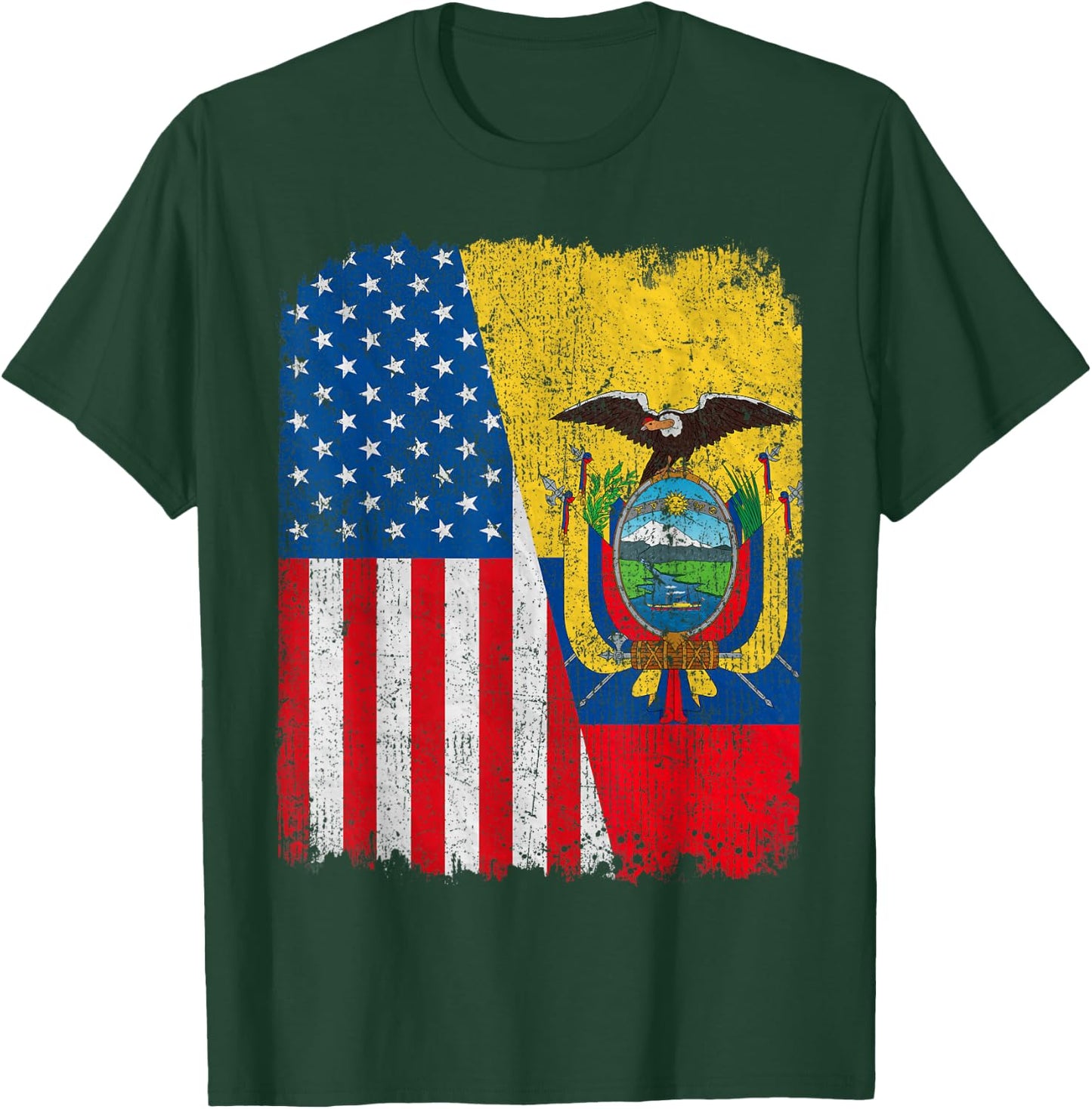Ecuadorian American Flag Half USA Ecuador Root Proud T-Shirt - T-Shirt | Forest