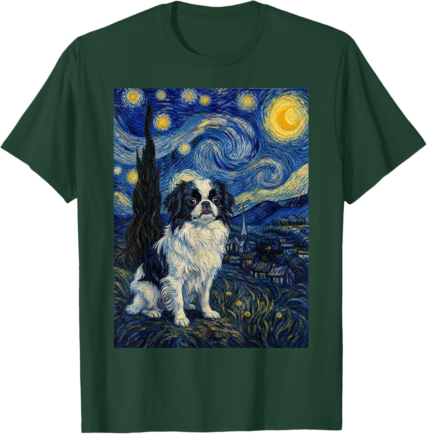 Japanese Chin Dog Van Gogh Starry Night T-Shirt - T-Shirt | Forest