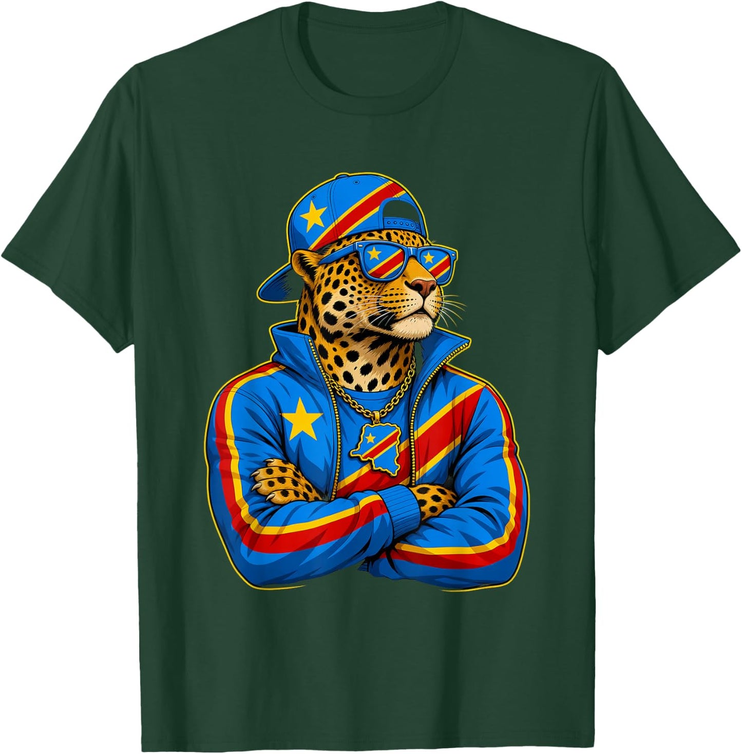 Democratic Republic Congo National Pride Leopard Flag T-Shirt - T-Shirt | Forest