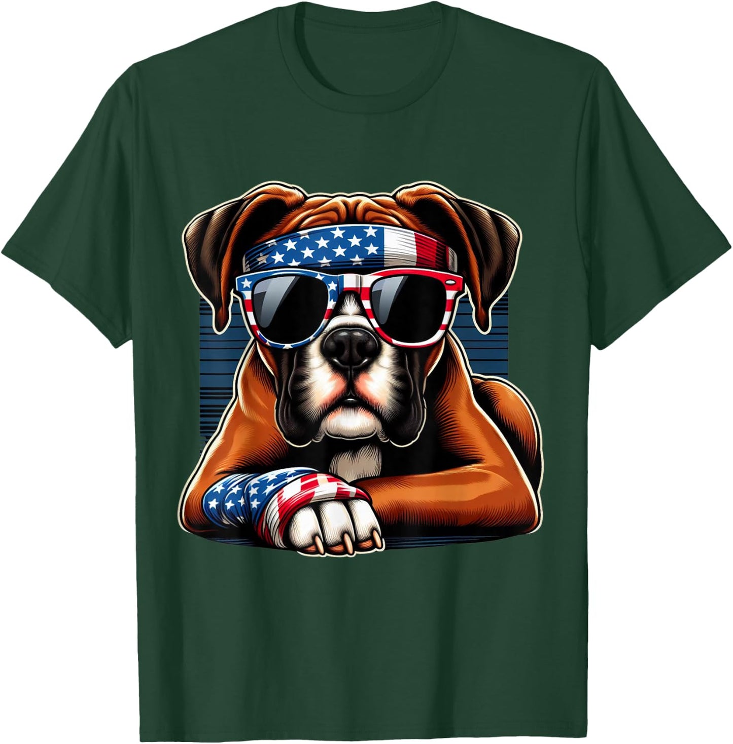 Boxer 4th of July Dog Men Women Kids Boys Girls Children T-Shirt - T-Shirt | Forest