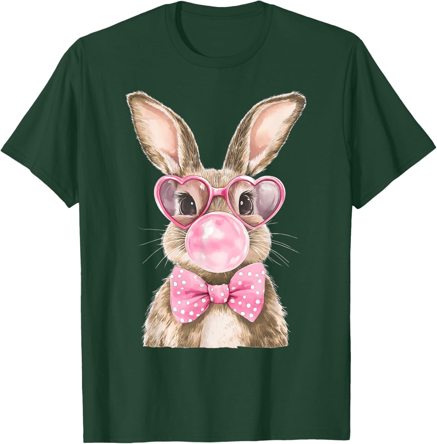 Happy Easter Bunny Blowing Bubble Gum Cute Bow Tie Boy Girl T-Shirt - T-Shirt | Forest