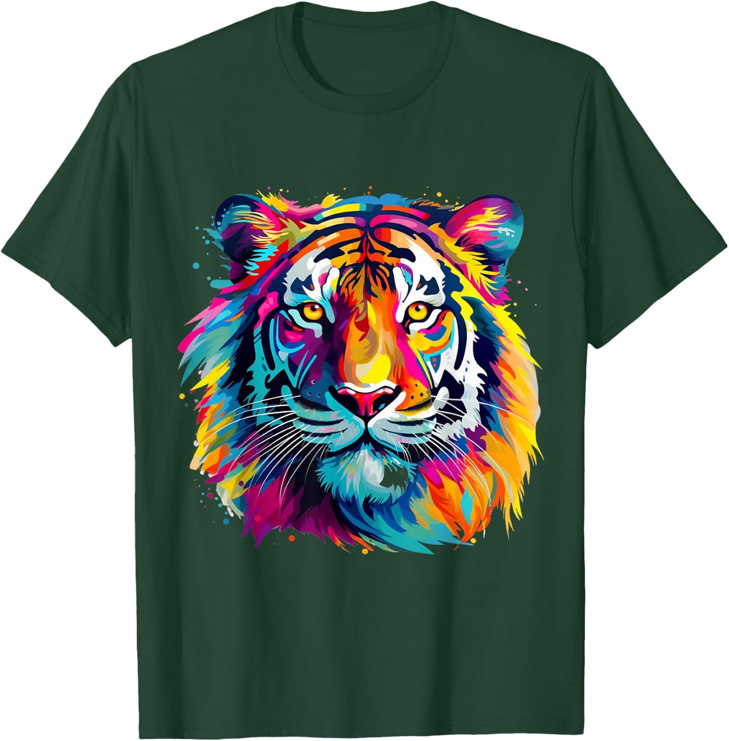 Colorful Plash Art For Tiger Owner Retro-Modern Black Graphic T-Shirt - T-Shirt | Forest