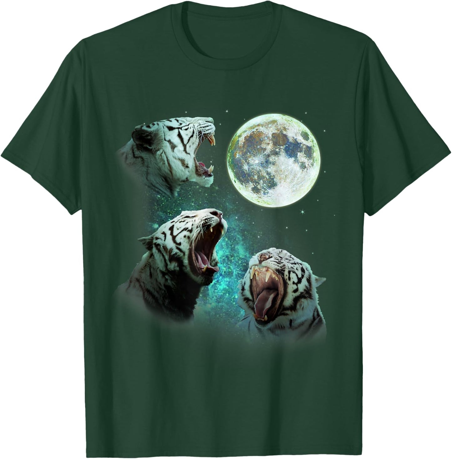 Three White Bengal Tigers Howl At Moon 3 Wolf Wolves Parody T-Shirt - T-Shirt | Forest