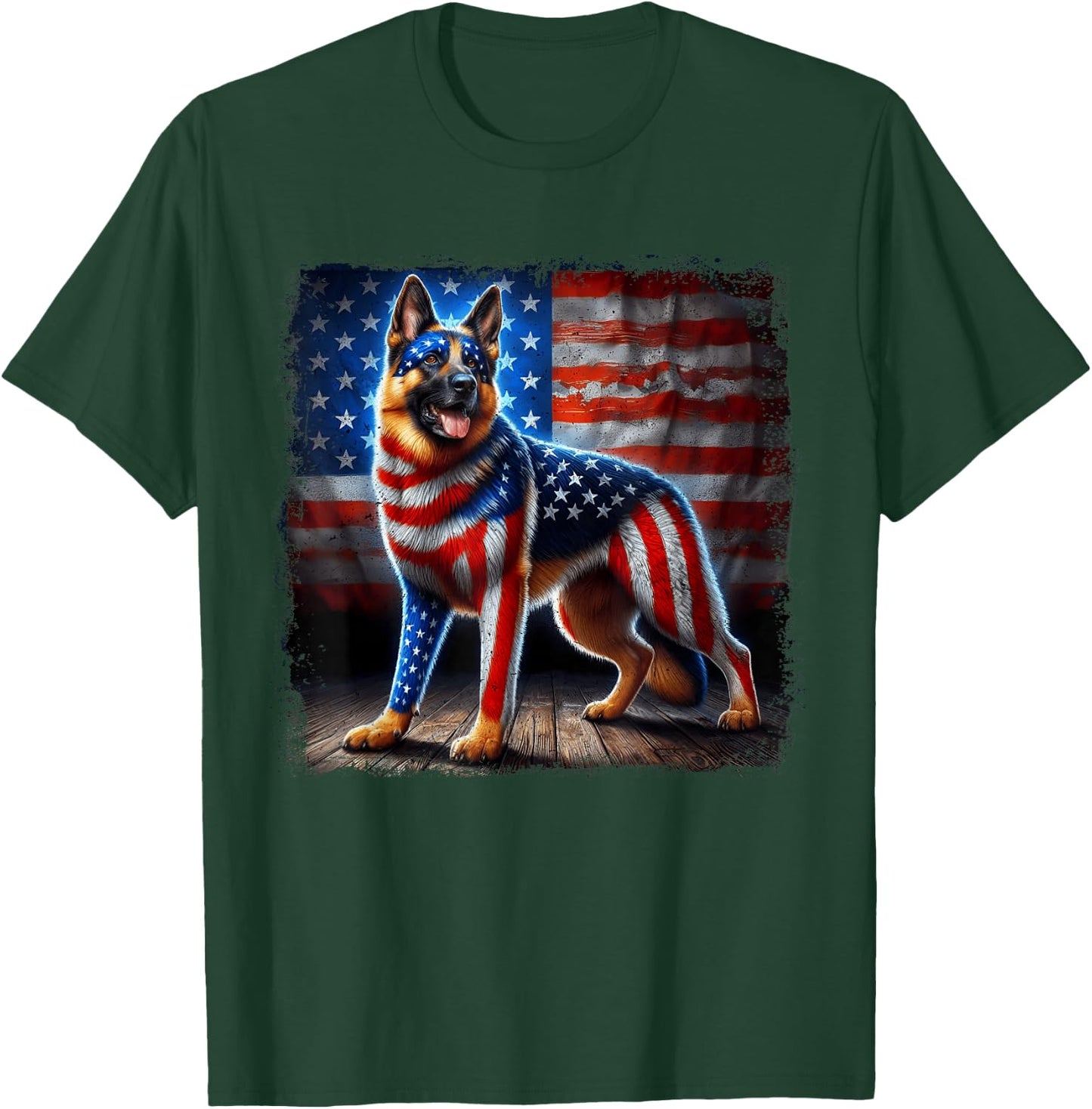 4th of july German Shepherd Patriotic USA American Flag T-Shirt - T-Shirt | Forest
