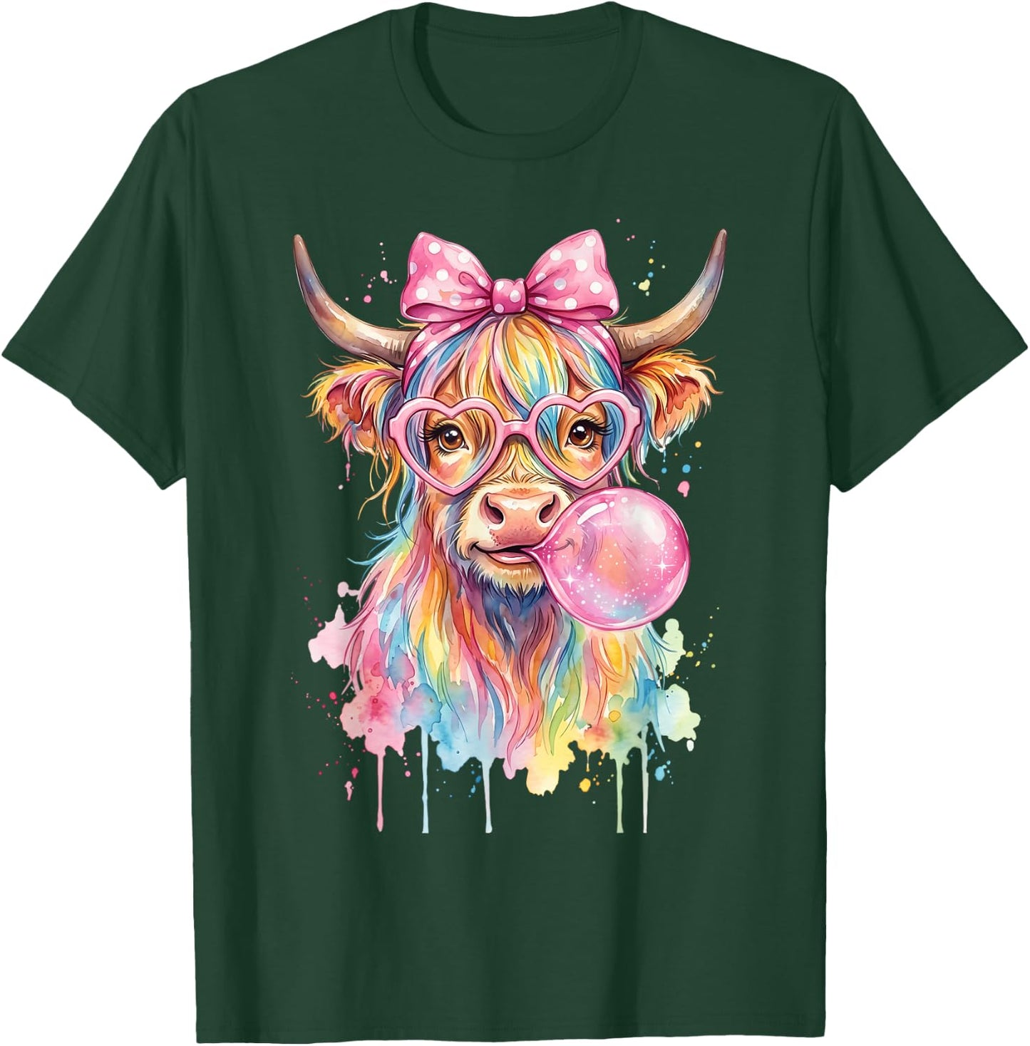 Highland Cow Blowing Bubblegum T-Shirt - T-Shirt | Forest
