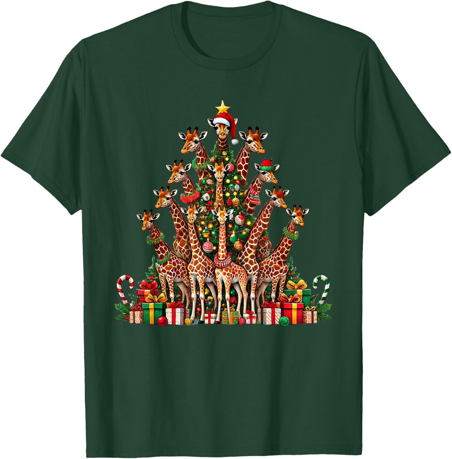 Giraffe Christmas Tree Funny Giraffe Xmas T-Shirt - T-Shirt | Forest