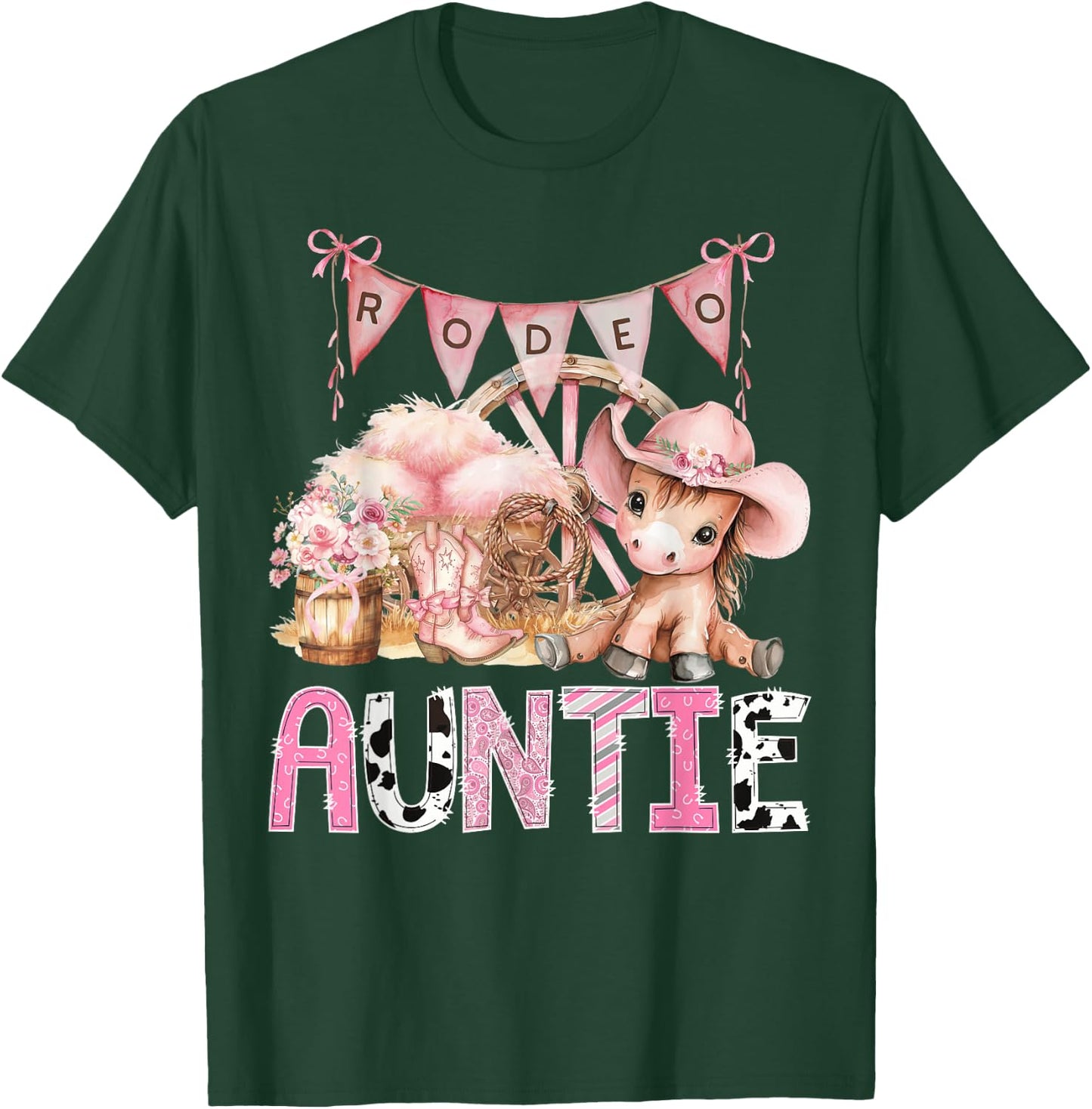 Rodeo Auntie Pink CowGirl Coquette 1St Birthday Party T-Shirt - T-Shirt | Forest