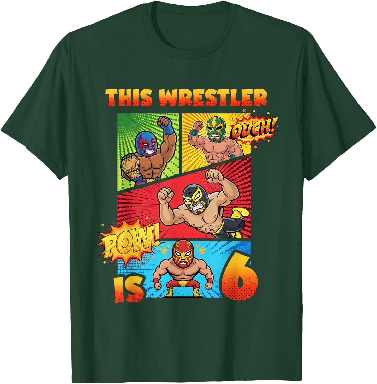 Wrestling 6th Birthday This Wrestler is 6 Cute Comic Book T-Shirt - T-Shirt | Forest