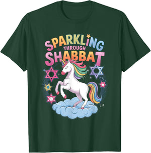 Sparkling Through Shabbat Funny Jewish Unicorn T-Shirt - T-Shirt | Forest