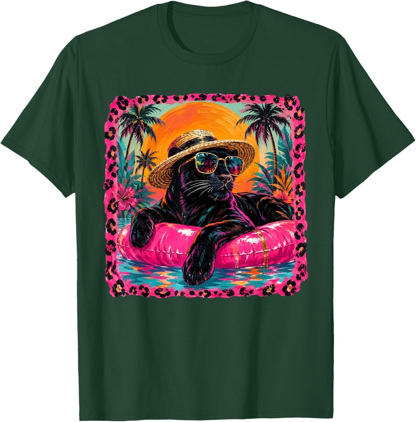 Leopard Summer Panther with Glasses Summer Vacation T-Shirt - T-Shirt | Forest