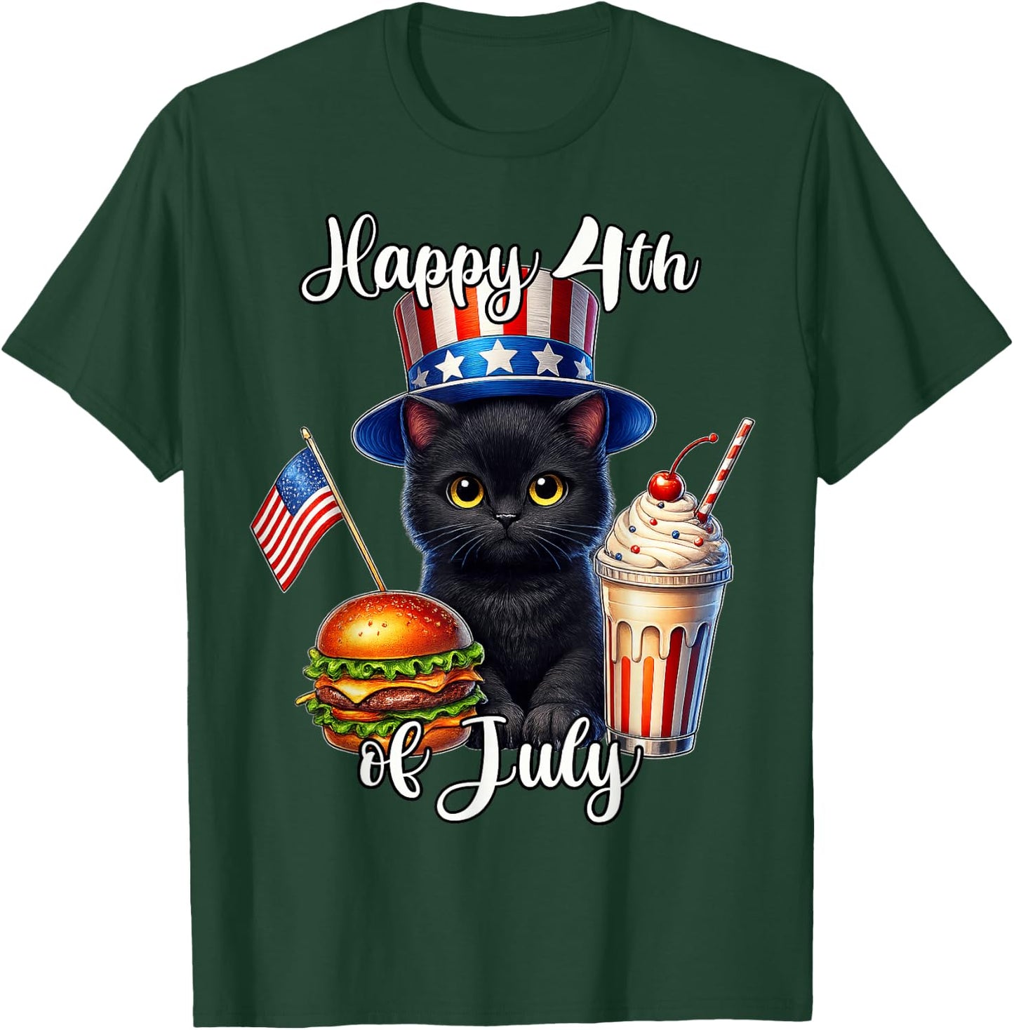 Black Cat Fourth of July American T-Shirt - T-Shirt | Forest