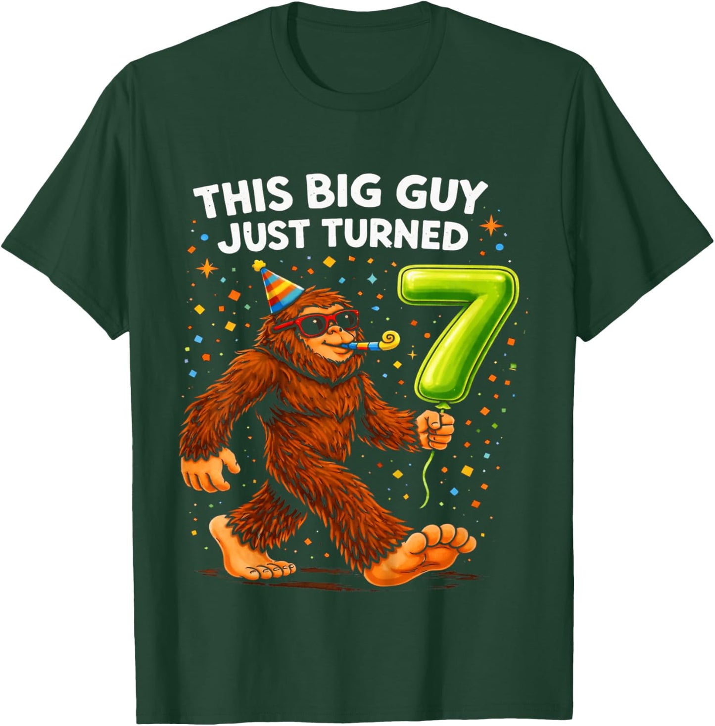 Kids Bigfoot Seven 7th Birthday Sasquatch 7 Year Old Birthday Boy T-Shirt - T-Shirt | Forest