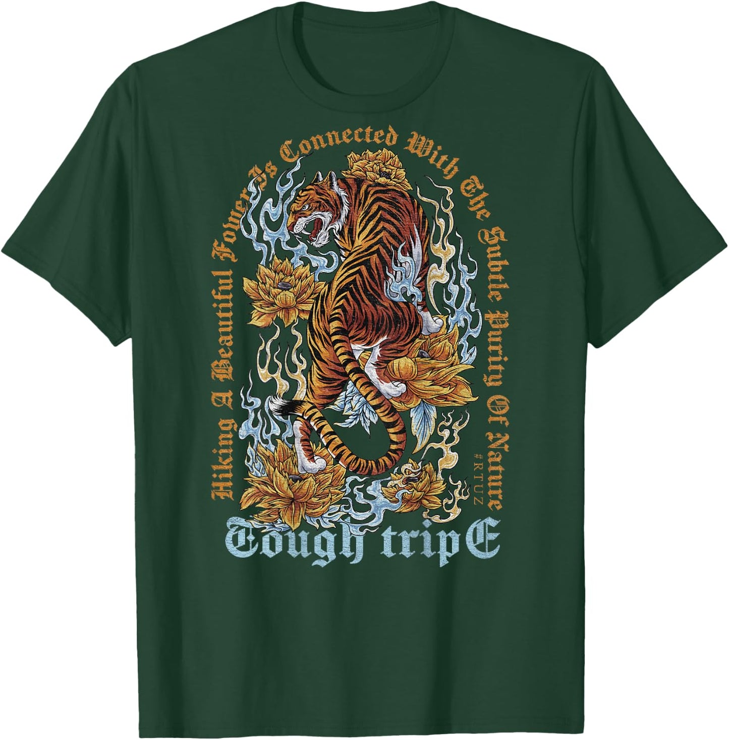 Vintage Tiger Head Backprint Streetwear Asian Tiger , black T-Shirt - T-Shirt | Forest