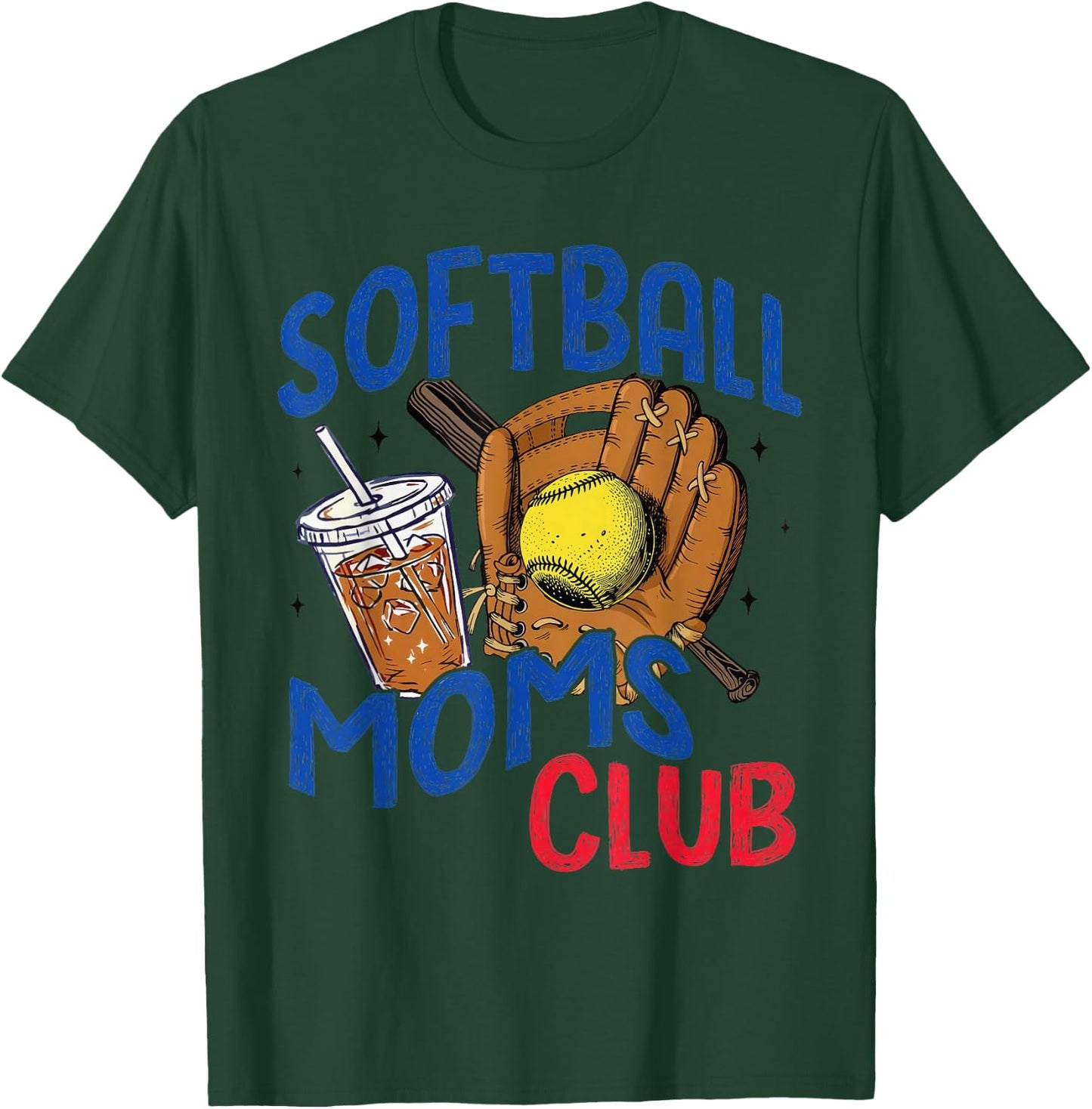 Softball Moms Club Mom Retro Game Day T-Shirt - T-Shirt | Forest