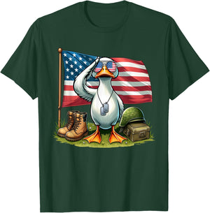 Salute Duck American USA Flag Memorial Day 4th of July Women Kids Men T-Shirt - T-Shirt | Forest