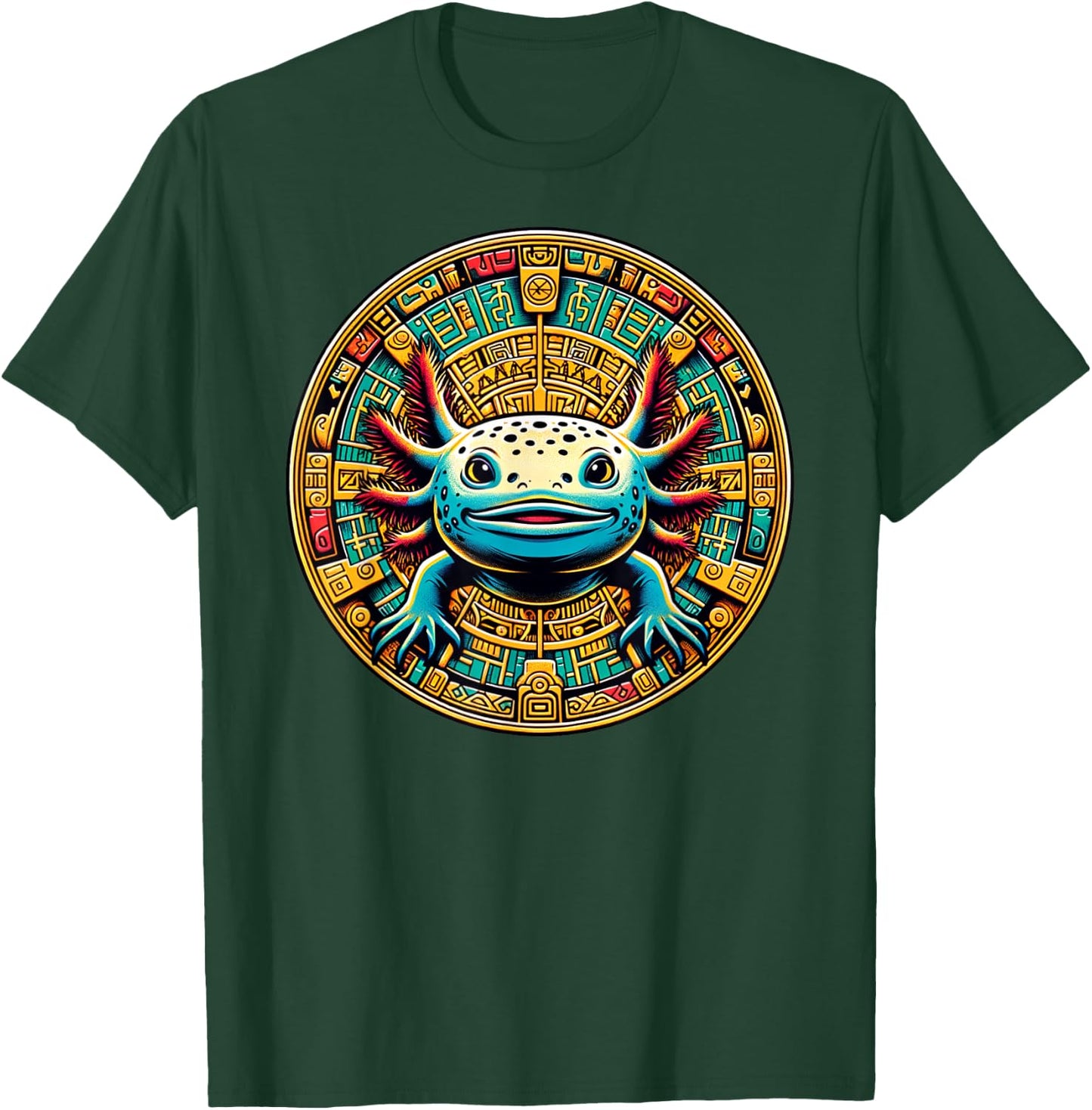 Aztec Art And Mexican Hispanic Heritage, Salamander Axolotl T-Shirt - T-Shirt | Forest