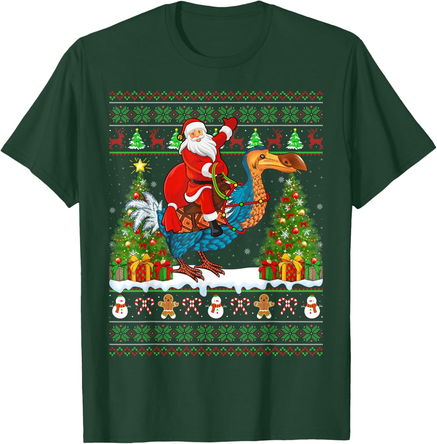 Dodo Bird Lover Funny Ugly Santa Riding Dodo Christmas T-Shirt - T-Shirt | Forest